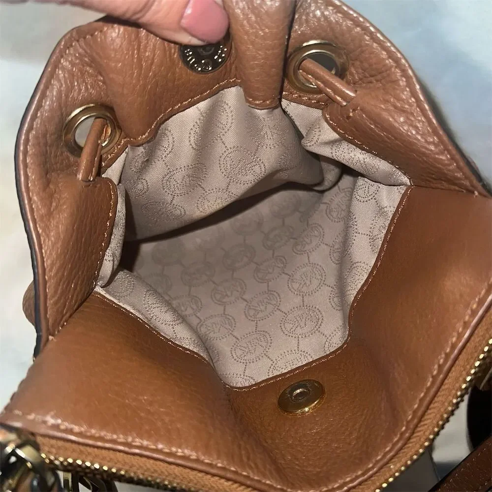 Michael Kors Cognac Brown Leather Crossbody Handbag with Tassel